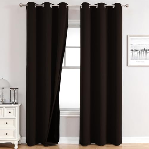 100% Blackout Curtains for Bedroom 84 Inches Long 2 Panels Set (42"W x 84"L (Pack of 2) / Brown)