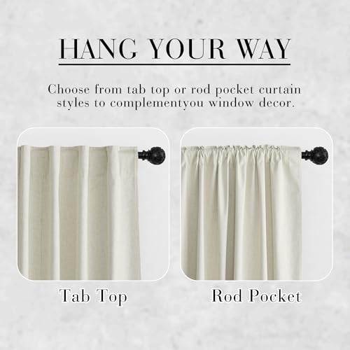 Cream Beige Linen 100% Blackout Curtains for Bedroom W52 x L120 (Cream Beige / 52"W x 120"L (Pack of 2))