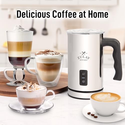 Zulay 4-in-1 Milk Frother & Steamer – Hot & Cold Foam Maker, Milk Warmer & Chocolate Stir – Automatic Temp Control, Nonstick Double-Wall Stainless Steel Jug, Auto Shut Off, 360° Base – Aero Silver (Iron Silver / Frother Steamer)