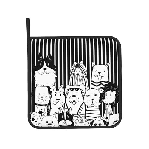 Dog Pot Holders and Oven Mitts (Dogs With Black Striped)
