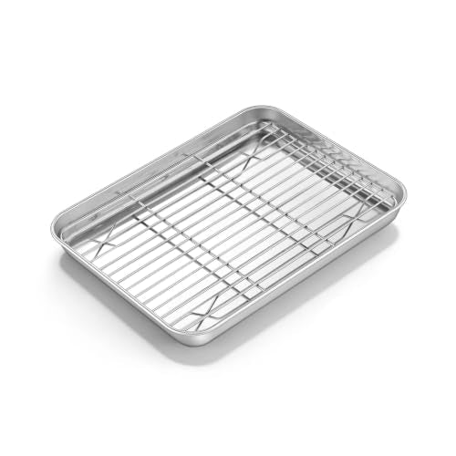 10x8 Inch Small Stainless Steel Baking Sheet with Wire Cooling Rack (10.4x8.1x1)