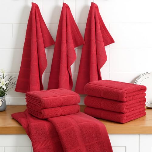 100% Cotton Kitchen Towels 18"x28" (Red / 18 x 28 - 6 Pack)