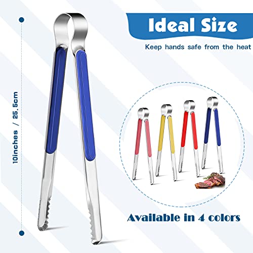 4Pcs Stainless Steel Kitchen Tongs for Cooking (Red+Pink+Yellow+Blue)