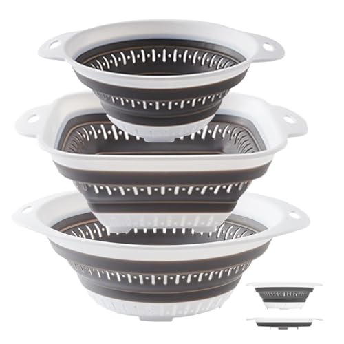 3 Pcs Collapsible Colander and Strainer (1.3L+2.1L+2.5L / White)