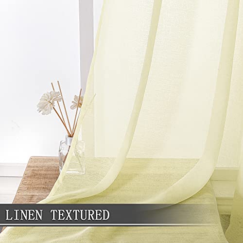 Sheer Curtain Linen Textured Bedroom Curtains Sheer Light Filtering Rod Pocket Voile Curtain for Living Room (54"W x 95"L (Pack of 2) / Transparent Yellow)