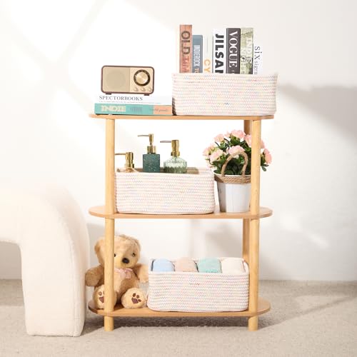 Small Storage Baskets for Organizing (3pcs-L13xW8.5xH5.1" / Rainbow Stitches)