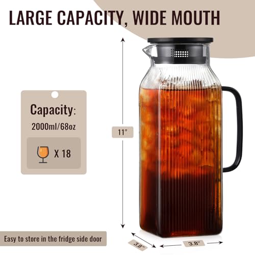 2 Liter 68 oz Square Glass Pitcher with Lid (Black)