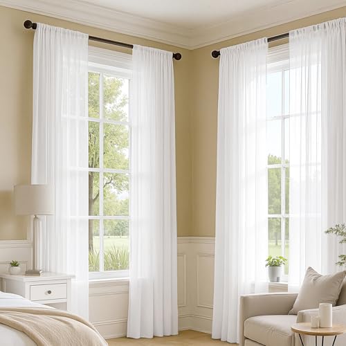 White Sheer Curtains 96 Inches Long 4 Panels 42 x 96 Inches (42"W x 96"L (Pack of 4) / White)