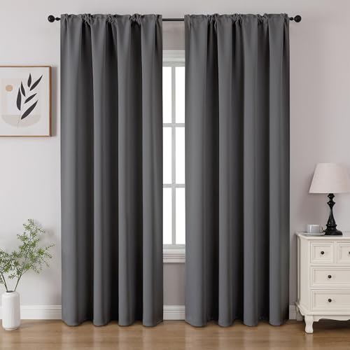 Light Grey Blackout Curtains 108 inch Length 2 Panels Set (Light Grey / 52"W x 108"L (Pack of 2))