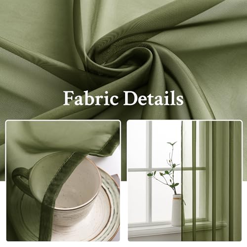 Olive Green Sheer Curtains 54 X 72 Inches (Olive Green / 54"W x 72"L (Pack of 2))