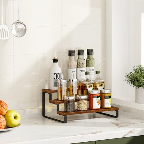 3 Tier Spice Rack (Rustic Brown, 3 Tier, 1 Pack / 3 Tier 1 Pack)