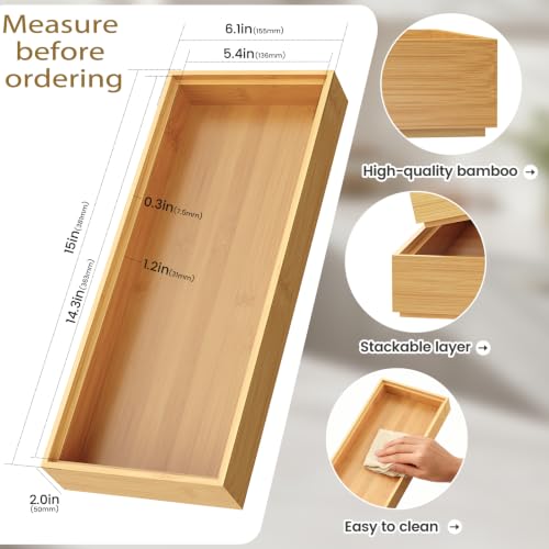 Bamboo Drawer Organizer (15" x 6" x 2")