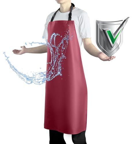 Waterproof Apron with Comfortable Adjustable Bib (Red)