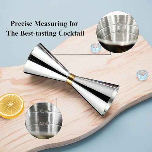Jigger for Bartending (1 Jigger+ 2 Pourers with Caps / Golden Ring)