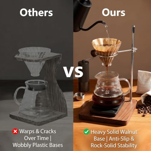 Pour Over Stand with North American Walnut Base & 360° Adjustable Coffee Filter Holder (Black Walnut)
