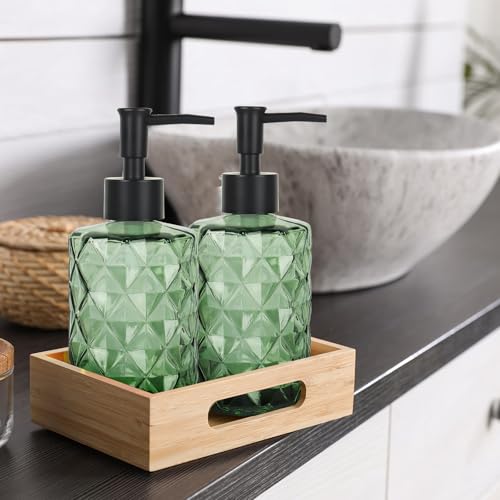 Green Glass Soap Dispenser with Pump (Diamond Green)