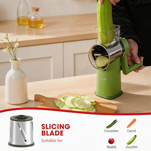 Rotary Cheese Grater Hand Crank with Foldable Handle (Green)