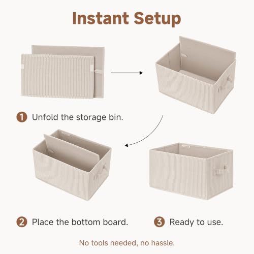 Shelf Organizer Bins (Large / Beige Stripes)