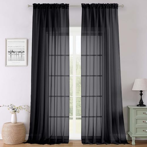 Black Sheer Curtains 108 Inches Long 2 Panels Set (Black / 59"W x 108"L (Pack of 2))