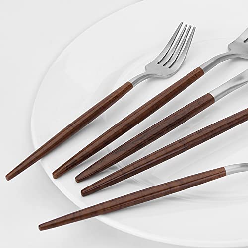 Matte Silver Silverware Set With Brown Handle (Matte Brown Silver)