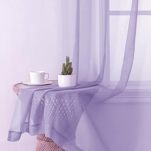 Lavender Sheer Curtains 90 Inches Long 2 Panels Set (Lavender / 42"W x 90"L (Pack of 2))