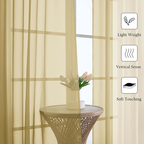 Gold Sheer Curtains 96 Inches Long 2 Panels Set (Gold / 59"W x 96"L (Pack of 2))