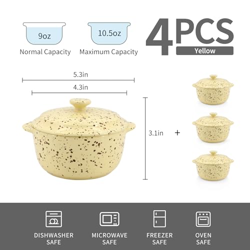 10 Oz Mini Ceramic Cocotte Set with Lids & Handles (Yellow)