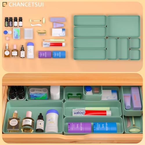 9 Pcs Stackable Drawer Organizer Trays Set (Green)