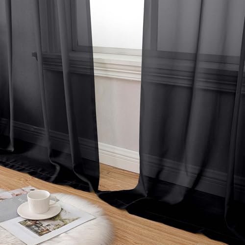 Extra Long Black Sheer Curtains for Bedroom Living Room 120 Inches Long 2 Panels Set (Black / 59"W x 120"L (Pack of 2))
