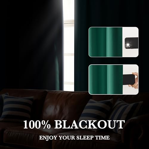 Bedroom Blackout Curtains 72 inches Long (100% Blackout - Dark Green / 42"W x 72"L (Pack of 2))