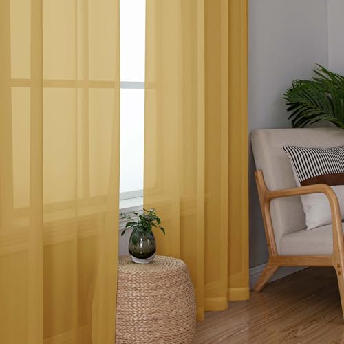 Extra Long Gold Sheer Curtains 108 Inches Long 2 Panels (Gold / 59"W x 108"L (Pack of 2))