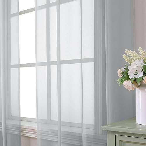 Light Grey Sheer Window Curtains 84 Inches Long 2 PCS (40"W x 84"L (Pack of 2) / Light Grey)