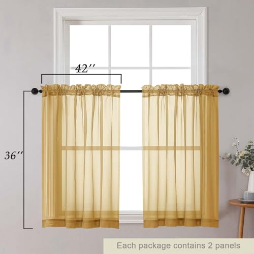 Cafe Curtains 36 Inch Length Tier 2 Pieces (Gold / 42"W x 36"L (Pack of 2))