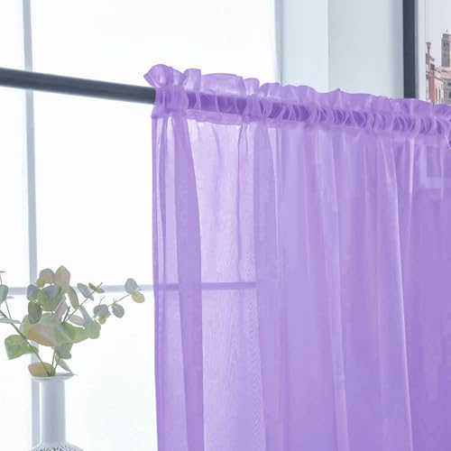 Basic Rod Pocket Sheer Voile Window Curtain Panels Lavender 1 Pair 2 Panels 26 Width 40 Inch Long for Kitchen Bedroom Children Living Room Yard（Lavender (Lavender / 26"W x 40"L (Pack of 2))