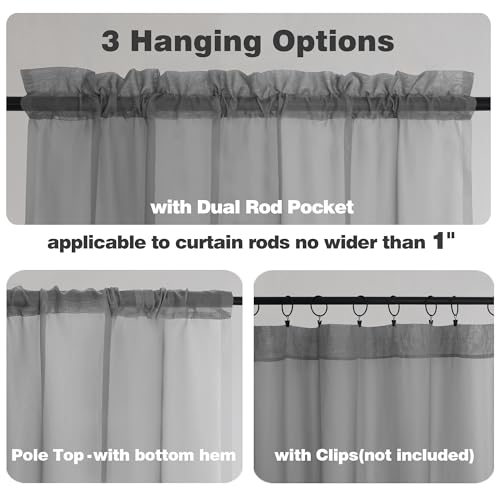 Charcoal Grey Sheer Curtains 90 Inches Long 2 Panels (Charcoal Grey / 59"W x 90"L (Pack of 2))