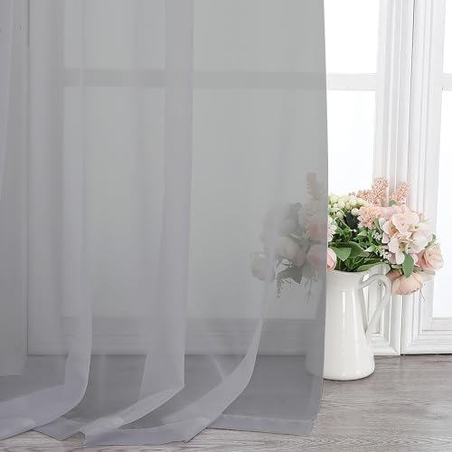 Sheer Light Grey Curtains 90 inches Long 2 Panels (Light Grey / 42"W x 90"L (Pack of 2))