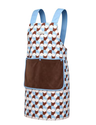 Kitchen Apron for Women with Pockets and Removable Towel (Blue Polka Dots (With Towel) / Standard)