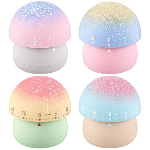 4 Pcs Cute Mechanical Kitchen Timer Mushroom 60 Minutes (Mushroom)