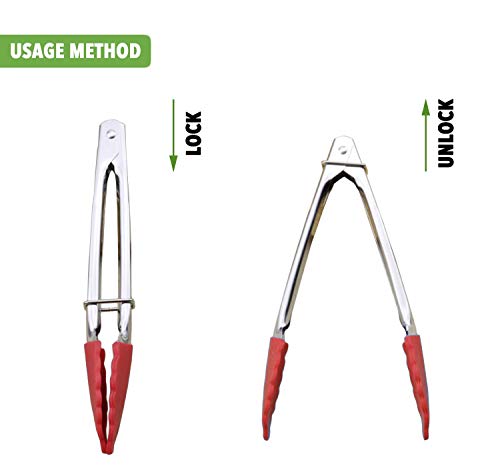 7 Inch Mini Tongs with Silicone Tips (7-inch / Red Blue Green)