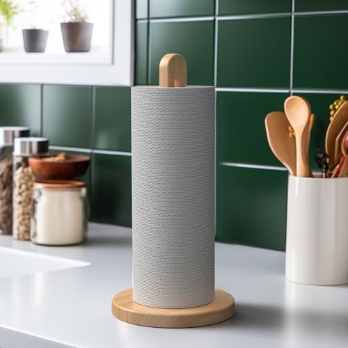 Wooden Paper Towel Holder Countertop (Standard – 6" Base / Light Wood (Beech))
