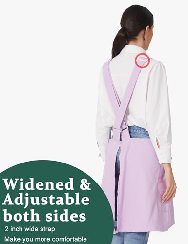 Cozy Adjustable Cross Back Aprons for Women with Pockets Cotton Linen Cooking Kitchen Baking Lavender (Lavender)