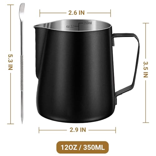 Milk Frothing Pitcher (Black / 11.8 Ounces)