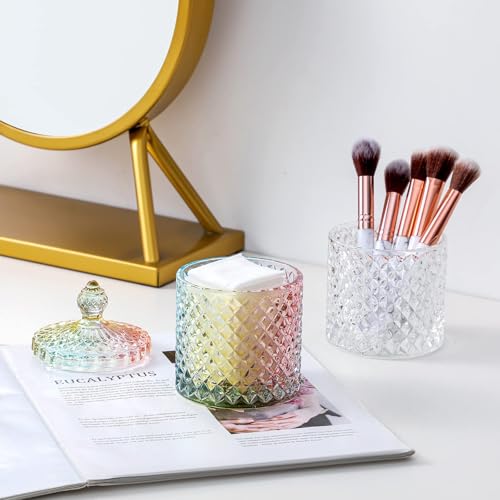 2 Pack Qtip Holder Apothecary Jars with Lid (10 oz (2 pack) / Rainbow)