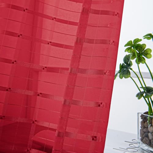 Check Sheer Curtains 54 Inches Long for Living Room (Check - Red / 52"W x 54"L (Pack of 2))