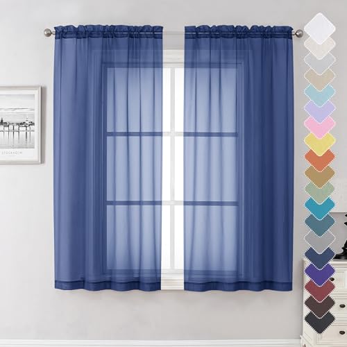Royal Blue Sheer Curtains 63 Inch Length 2 Panels Set (Royal Blue / 42"W x 63"L (Pack of 2))