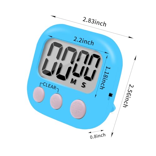 6 Pack Small Digital Kitchen Timer Magnetic Back and ON (Blue)