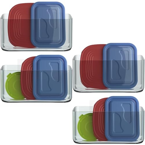 4 Pack Over Cabinet Organizer Storage Lid Organizer Caddy Space Saver No Drilling Adhesive Hook Over Door Organizer (Clear Gray-4pack)
