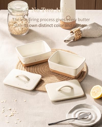 Ceramic Butter Dish with Lid for Countertop (White)