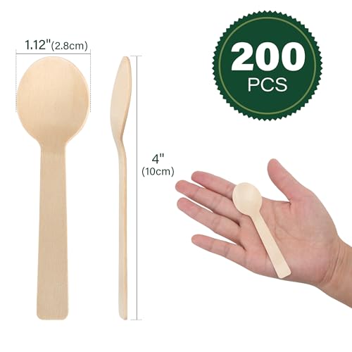200 Mini Wooden Spoons (200 Spoons(4" Length))