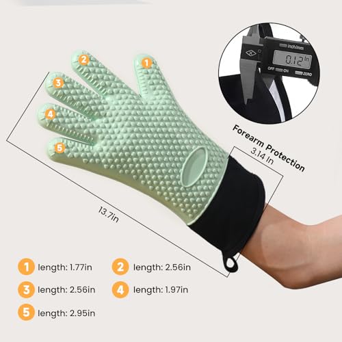 BBQ Gloves Heat Resistant Oven Mitts (Mint Green / Large)
